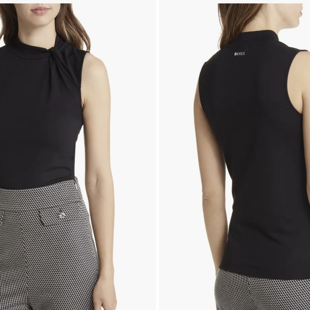 BOSS Women's Black Sleeveless Top Emise Twist Neck Sleeveless Blouse Size M - Picture 3 of 12